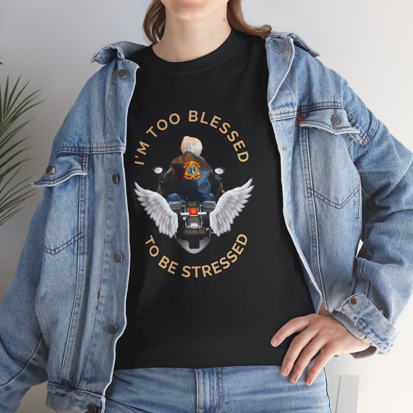 G.G Too Blessed to Be Stressed Motorcycle T‑Shirt