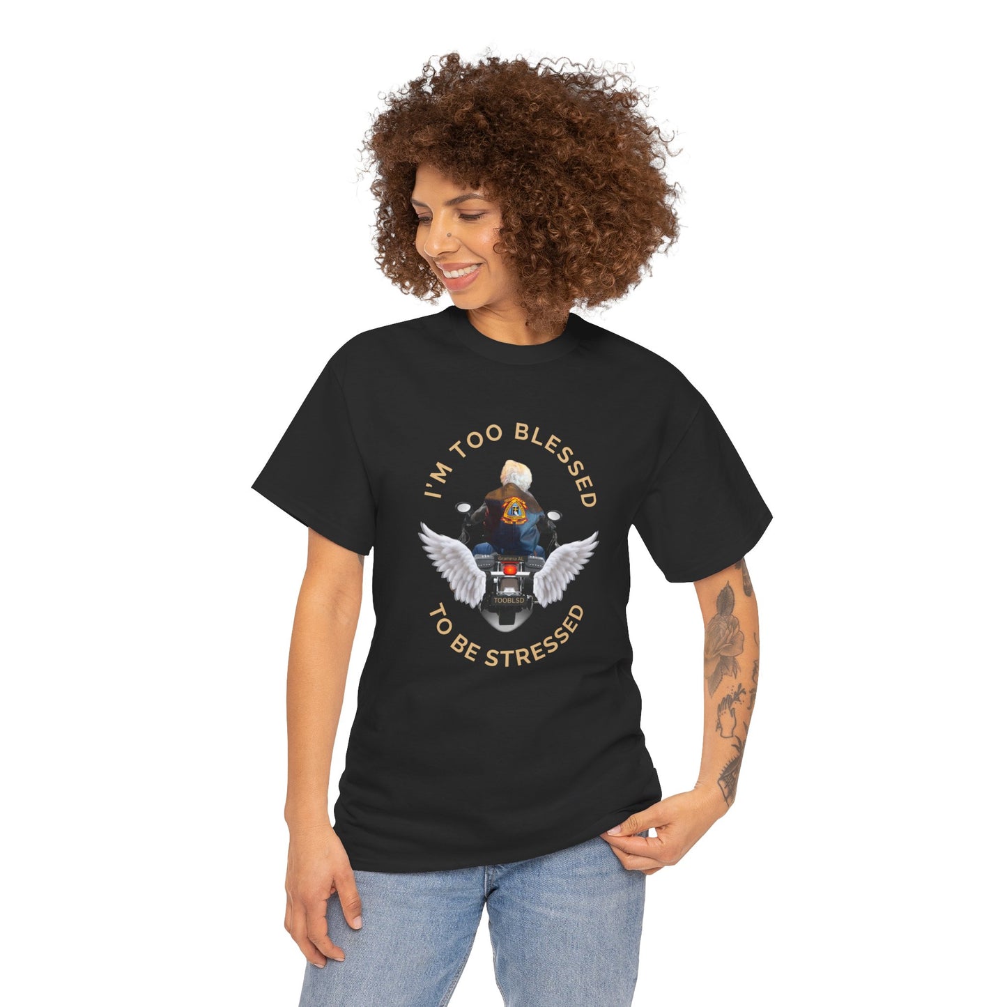 Gramma AL TOOBLSD Motorcycle I'm Too Blessed To Be Stressed Tee