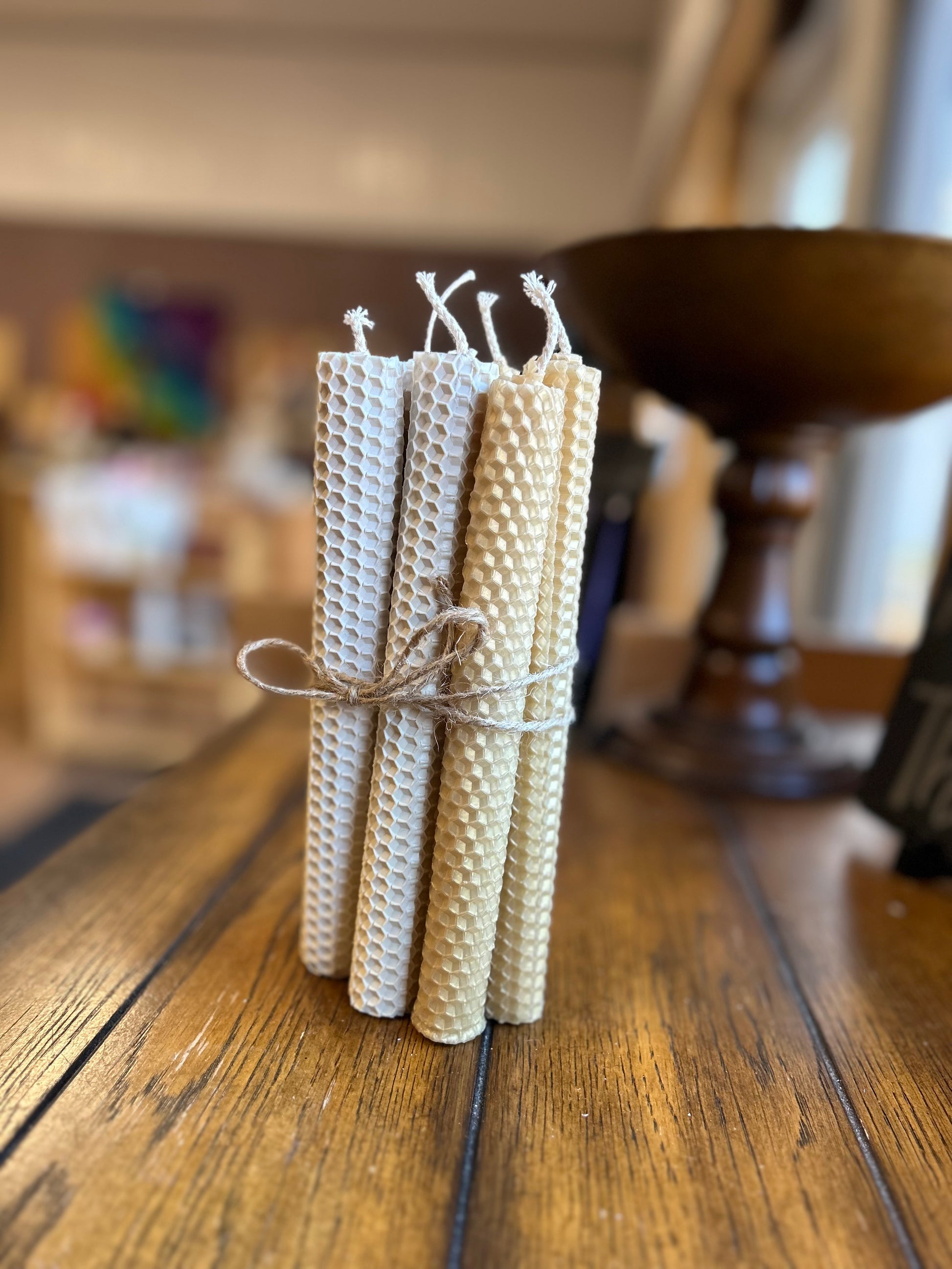 Set of 6 Rolled Beeswax Candles - 20cm Tall - Handcrafted, Eco-Friendly, Natural - Ignite the light / Alberta Laser Engraving