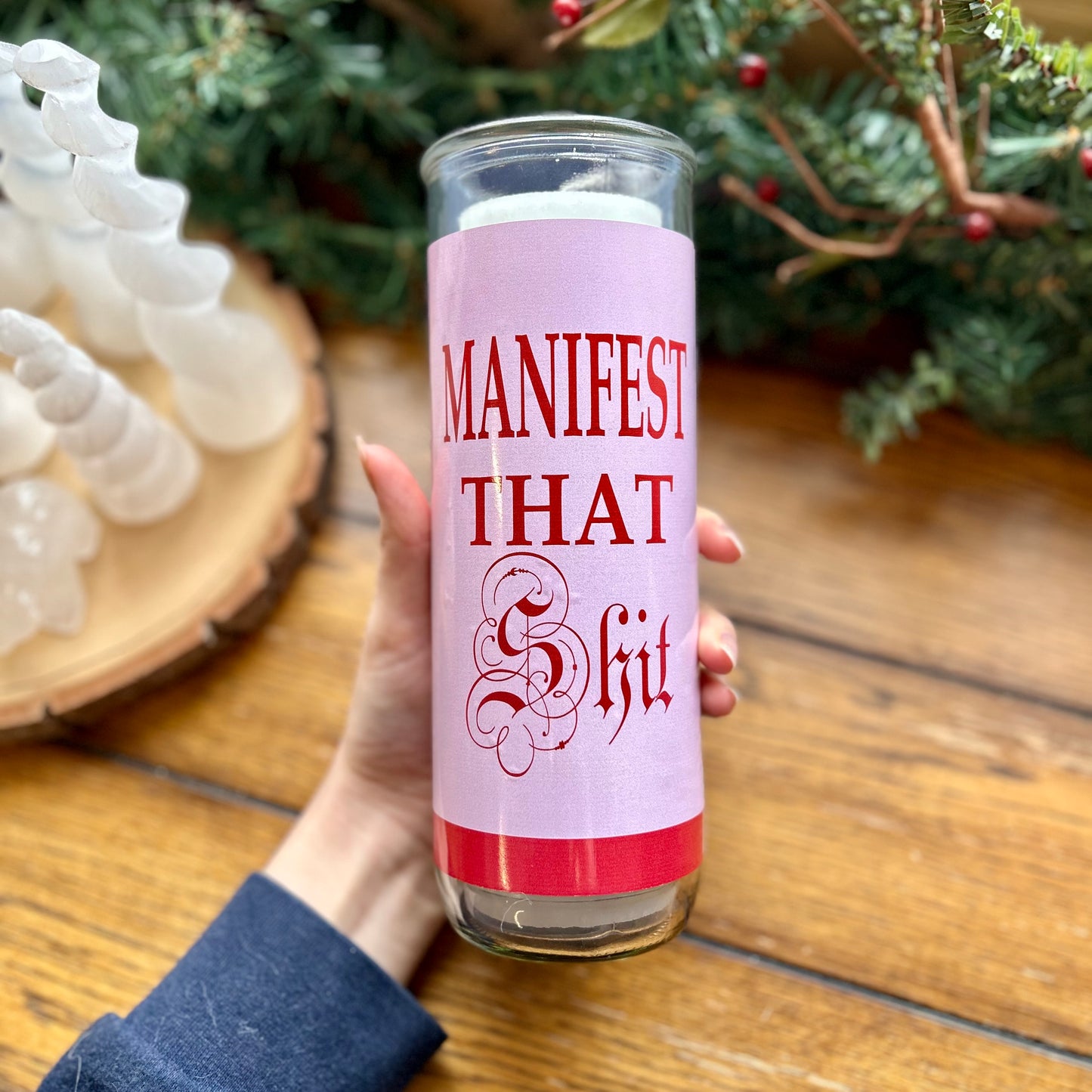 Candle Manifest That Shit Scentless Candle Pink
